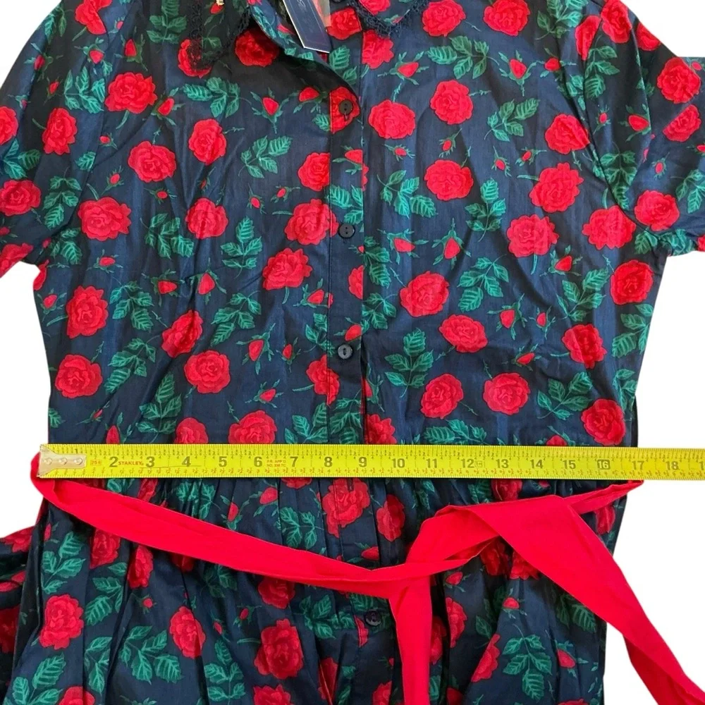 NWT Trish Scully Constance Maxi Dress Navy Rose Floral 12 Rhinestone Long Sleeve - Picture 16 of 17